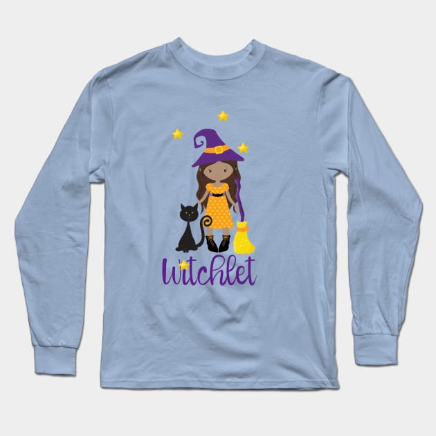 Witch Gift Black Cat and Broomstick Witchy Friendly Witch Design Long Sleeve T-Shirt by InnerMagic